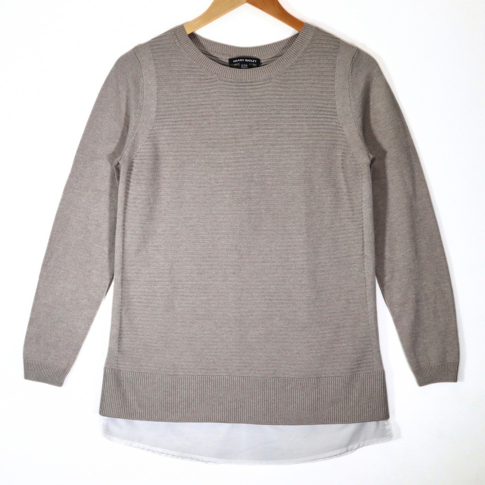 Hilary Radley Sweater Womens Small Tan Layered Look Ribbed Knit Casual Office